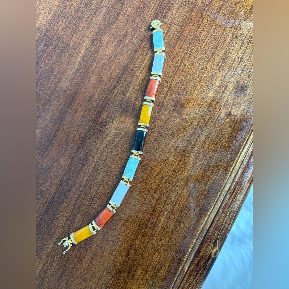 18K gold over Sterling Silver multi-color jade link bracelet from China